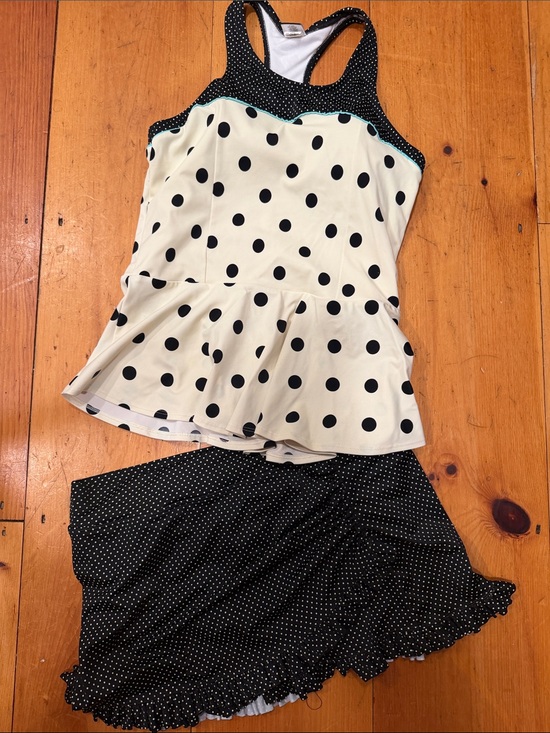 Lime Ricki Other - 2 piece Lime Ricki tankini swimsuit cream top black polka dots ruffled skirt L